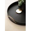 imageKate and Laurel Oxbury Decorative Vegan Leather Round Tray with Handles 18 Inch Diameter Brown and Antique Brass Modern Circle Ottoman Tray for Use as Tabletop Decor Accent or Display OptionBlackGold