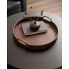 imageKate and Laurel Oxbury Decorative Vegan Leather Round Tray with Handles 18 Inch Diameter Brown and Antique Brass Modern Circle Ottoman Tray for Use as Tabletop Decor Accent or Display OptionBrownGold