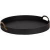 imageKate and Laurel Oxbury Decorative Vegan Leather Round Tray with Handles 18 Inch Diameter Brown and Antique Brass Modern Circle Ottoman Tray for Use as Tabletop Decor Accent or Display OptionBlackGold