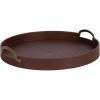 imageKate and Laurel Oxbury Decorative Vegan Leather Round Tray with Handles 18 Inch Diameter Brown and Antique Brass Modern Circle Ottoman Tray for Use as Tabletop Decor Accent or Display OptionBrownGold