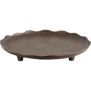 imageKate and Laurel Alessia Modern Decorative Scalloped Round Footed Metal Tray 16 Inch Diameter Bronze Transitional FoodSafe Cast Aluminum Pedestal Tray with Rough Texture and Deckled Edge
