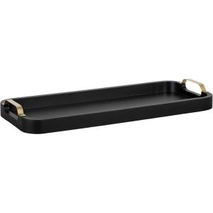 imageKate and Laurel Farson Modern Decorative Wood Rectangle Tray with Handles 10 x 24 Black and Gold Transitional Rectangular Tray for Use as Entryway Tray Decor or Ottoman Serving TrayBlack