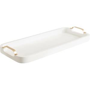 imageKate and Laurel Farson Modern Decorative Wood Rectangle Tray with Handles 10 x 24 Black and Gold Transitional Rectangular Tray for Use as Entryway Tray Decor or Ottoman Serving TrayWhite