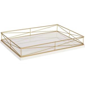 imageKate and Laurel Mendel Rectangle Tray with Decorative Metal Rim 165 x 12 White and GoldWhiteGold