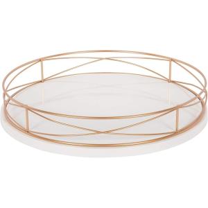 imageKate and Laurel Mendel Rectangle Tray with Decorative Metal Rim 165 x 12 White and GoldWhiteRose Gold