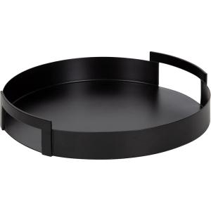 imageKate and Laurel Myo Transitional Metal Round Tray 15 Inch Diameter Bronze Modern Glam Circular Decorative Serving Tray with Handles for Use as Living Room Ottoman Table or Entryway Tray DecorBlack
