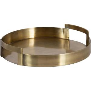 imageKate and Laurel Myo Transitional Metal Round Tray 15 Inch Diameter Bronze Modern Glam Circular Decorative Serving Tray with Handles for Use as Living Room Ottoman Table or Entryway Tray DecorGold