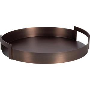 imageKate and Laurel Myo Transitional Metal Round Tray 15 Inch Diameter Bronze Modern Glam Circular Decorative Serving Tray with Handles for Use as Living Room Ottoman Table or Entryway Tray DecorBronze