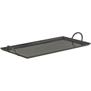 imageKate and Laurel Sanzo Modern Glam Hammered Rectangle Metal Tray 22 x 10 Gray Gunmetal Rectangular Metal Decorative Tray with Hammered Surface and Minimalist Metal Handles