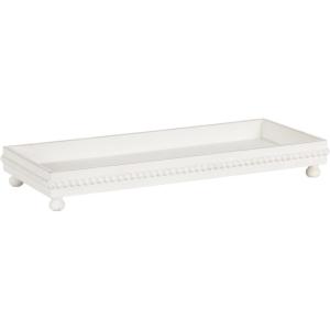 imageKate and Laurel Strahm Rectangle Wooden Beaded Display Tray 10 x 24 White Lightly Distressed Wood Decorative Footed Tray for Use as Useful Ottoman Tray or Kitchen Serving Tray