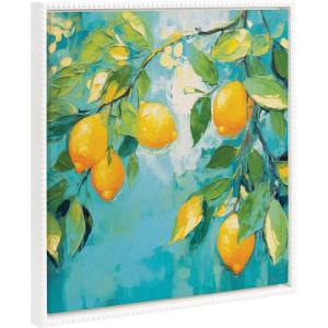 imageKate and Laurel Sylvie Beaded Lemon Tree Vintage Framed Canvas Wall Art by The Creative Bunch Studio 30x30 White Decorative Fruit Tree Art for WallWhite