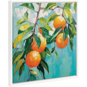 imageKate and Laurel Sylvie Beaded Orange Tree Vintage Framed Canvas Wall Art by The Creative Bunch Studio 22x22 White Decorative Fruit Tree Art for WallWhite