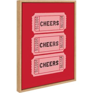 imageKate and Laurel Sylvie Cheers Pink Red Ticket Framed Canvas Wall Art by Alli Standefer 18x24 Natural Admission Ticket Art for Wall