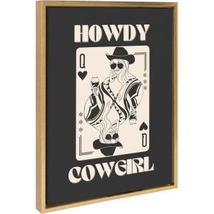 imageKate and Laurel Sylvie Howdy Cowgirl Queen Framed Canvas Wall Art by Honey Island Studio 18x24 Natural Western Cowboy Art for WallBright Gold