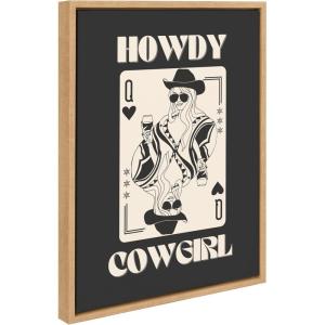 imageKate and Laurel Sylvie Howdy Cowgirl Queen Framed Canvas Wall Art by Honey Island Studio 18x24 Natural Western Cowboy Art for WallNatural