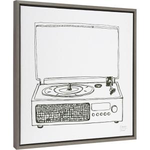 imageKate and Laurel Sylvie Victrola Record Player Framed Canvas Wall Art by Statement Goods 22x22 Natural Minimal Vinyl Records Art for WallGray