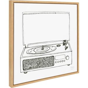 imageKate and Laurel Sylvie Victrola Record Player Framed Canvas Wall Art by Statement Goods 22x22 Natural Minimal Vinyl Records Art for WallNatural