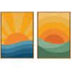 imageKate and Laurel Sylvie Sunshine 1 and 2 Framed Canvas Wall Art Set by Carrie Cantwell 2 Piece Set 23x33 Natural Modern Colorful Sun Art Set for Wall