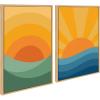 imageKate and Laurel Sylvie Sunshine 1 and 2 Framed Canvas Wall Art Set by Carrie Cantwell 2 Piece Set 23x33 Natural Modern Colorful Sun Art Set for Wall