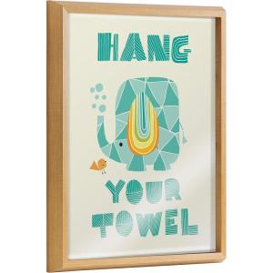 imageKate and Laurel Blake Splish Splash Zoo Elephant Framed Printed Glass Wall Art by Heather Rosas 16x20 Natural Cute Animal Bathroom Wall Decor
