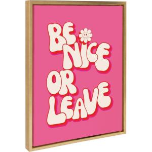 imageKate and Laurel Sylvie Be Nice or Leave Framed Canvas Wall Art by Honey Island Studio 18x24 Bright Gold Bright Pink Quote Art for WallBright Gold