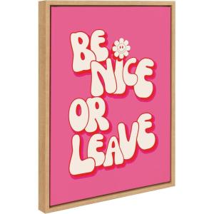 imageKate and Laurel Sylvie Be Nice or Leave Framed Canvas Wall Art by Honey Island Studio 18x24 Bright Gold Bright Pink Quote Art for WallNatural