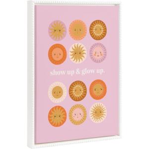 imageKate and Laurel Sylvie Beaded Show Up and Glow Up Vintage Framed Canvas Wall Art by Duchess Plum 18x24 White Cute Pink Sun Art for Wall
