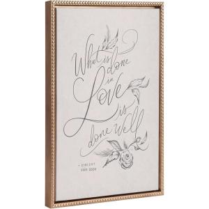 imageKate and Laurel Sylvie Beaded What is Done in Love Vintage Framed Canvas Wall Art by Valerie McKeehan of Lily and Val 18x24 Gold Neutral Quote Drawing Art for Wall