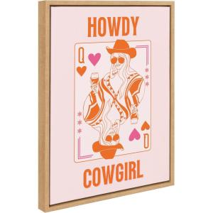 imageKate and Laurel Sylvie Howdy Cowgirl Pink Orange Framed Canvas Wall Art by Honey Island Studio 18x24 Natural Cute Western Cowgirl Art for Wall