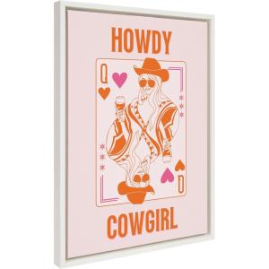 imageKate and Laurel Sylvie Howdy Cowgirl Pink Orange Framed Canvas Wall Art by Honey Island Studio 18x24 White Cute Western Cowgirl Art for Wall