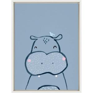 imageKate and Laurel Sylvie Inky Hippo Framed Canvas Wall Art by Lauradidthis 18x24 White Adorable Animal Art for Wall