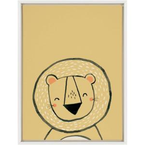 imageKate and Laurel Sylvie Inky Lion Framed Canvas Wall Art by Lauradidthis 18x24 White Adorable Animal Art for Wall