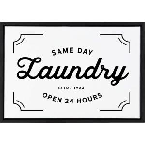 imageKate and Laurel Sylvie Same Day Laundry White Framed Canvas Wall Art by Maggie Price of Hunt and Gather Goods 23x33 Brown Chic Vintage Sign Art for WallBlack