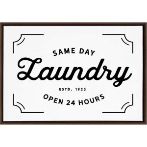 imageKate and Laurel Sylvie Same Day Laundry White Framed Canvas Wall Art by Maggie Price of Hunt and Gather Goods 23x33 Brown Chic Vintage Sign Art for WallBrown