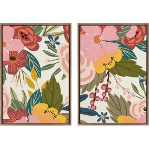 imageKate and Laurel Sylvie Softly 1 and 2 Framed Canvas Wall Art Set by Mia Charro 2 Piece 23x33 Gold Modern Colorful Flower Illustration Art for WallGold