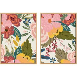 imageKate and Laurel Sylvie Softly 1 and 2 Framed Canvas Wall Art Set by Mia Charro 2 Piece 23x33 Gold Modern Colorful Flower Illustration Art for WallNatural