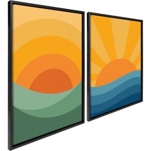 imageKate and Laurel Sylvie Sunshine 1 and 2 Framed Canvas Wall Art Set by Carrie Cantwell 2 Piece Set 23x33 Black Modern Colorful Sun Art Set for Wall