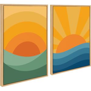 imageKate and Laurel Sylvie Sunshine 1 and 2 Framed Canvas Wall Art Set by Carrie Cantwell 2 Piece Set 23x33 Natural Modern Colorful Sun Art Set for Wall