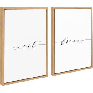 imageKate and Laurel Sylvie Sweet Dreams Framed Canvas Wall Art Set by Maggie Price of Hunt and Gather Goods 2 Piece Set 18x24 Natural Quote Words Art Set