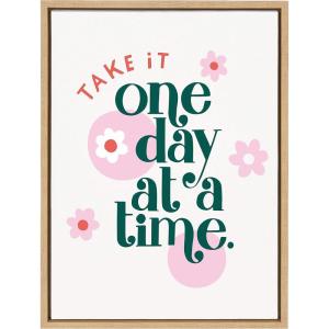imageKate and Laurel Sylvie Take It One Day at A Time Framed Canvas Wall Art by Maria Filar 18x24 Natural Inspirational Floral Art for Wall