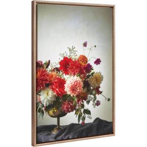 imageKate and Laurel Sylvie Beaded Floral Study Cream Vintage Framed Canvas Wall Art by Emiko and Mark Franzen of F2Images 23x33 Beaded Gold Stunning Flower Photography Art for Wall