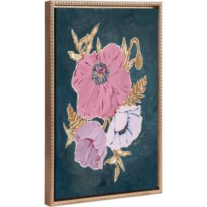 imageKate and Laurel Sylvie Beaded Three Purple Poppies Vintage Framed Canvas Wall Art by Mackenzie Nelson 18x24 Beaded Gold Colorful Flower Art for Wall