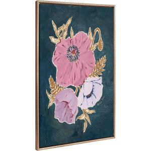 imageKate and Laurel Sylvie Beaded Three Purple Poppies Vintage Framed Canvas Wall Art by Mackenzie Nelson 28x38 Beaded Gold Colorful Flower Art for Wall