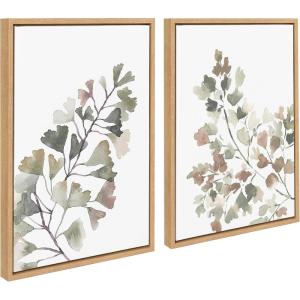 imageKate and Laurel Sylvie Botanical Soft Splitfern and Botanical Soft Maiden Framed Canvas Wall Art Set by Sara Berrenson 2 Piece Set 18x24 Natural Floral Watercolor Wall Art Dcor Set