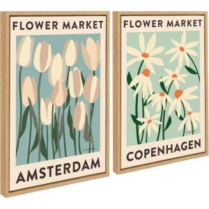 imageKate and Laurel Sylvie Flower Market 3 and 4 Framed Canvas Wall Art Set by Carrie Cantwell 2 Piece Set 18x24 Natural Botanical TwoPiece Framed Art Set for Wall