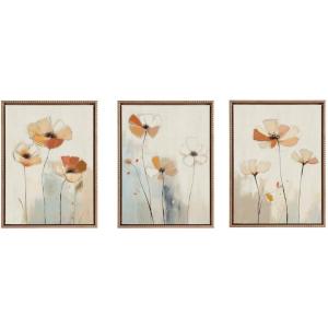 imageKate and Laurel Sylvie Neutral Blue Elegant Country Wildflowers Framed Canvas Wall Art Set by The Creative Bunch Studio 3 Piece Set Beaded Gold Soft Floral Art for Wall