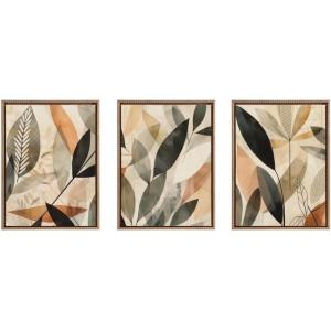 imageKate and Laurel Sylvie Abstract Blue and Gray Earth Tone Botanical Framed Canvas Wall Art Set by The Creative Bunch Studio 3 Piece Set Beaded Gold Plant Leaves Art for Wall