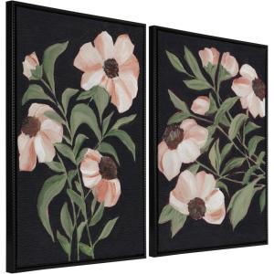 imageKate and Laurel Sylvie Beaded Nocturnal Blossom 1 and 2 Vintage Framed Canvas Wall Art Set by Nikita Jariwala 2 Piece Set 28x38 Beaded Black Botanical TwoPiece Framed Art Set for Wall