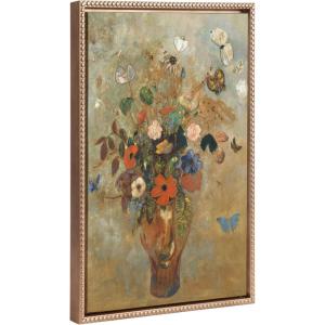 imageKate and Laurel Sylvie Beaded Still Life with Flowers Vintage Framed Canvas Wall Art by Odilon Redon 18x24 Gold Painted Floral Bouquet Art for Wall