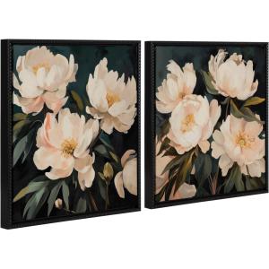 imageKate and Laurel Sylvie Beautiful Painterly Floral Bouquets Framed Canvas Wall Art Set 2 Piece 22x22 Beaded Black Botanical TwoPiece Framed Art Set for Wall